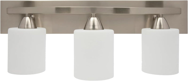 Bathroom Vanity Light Fixture | Interior Bathroom Lighting Bar with Modern Milk Glass Shade | Bathroom Lights over Mirror | Brushed Nickel, 3 Lights, E26 100W LED, Bulbs Not Included